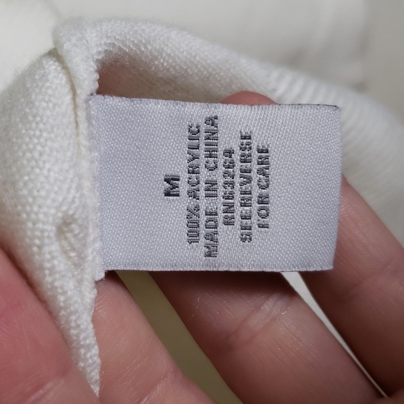 White beaded mock neck sweater, soft, fall, holiday season, women's size medium. - Picture 6 of 7